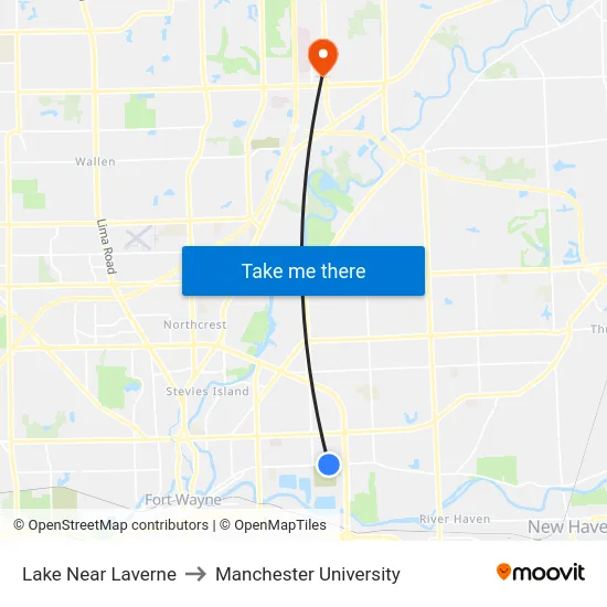 Lake Near Laverne to Manchester University map