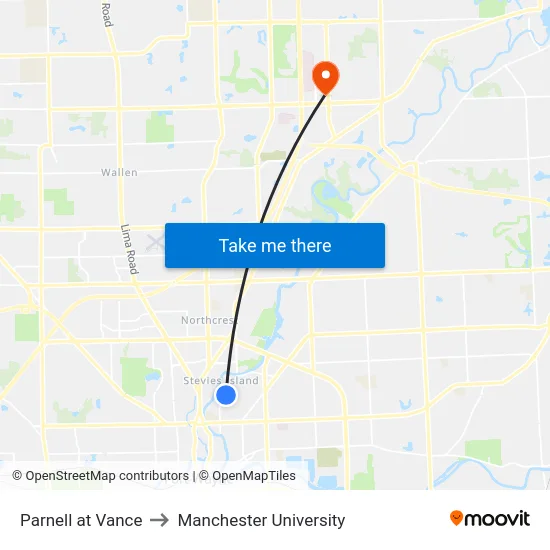 Parnell at Vance to Manchester University map