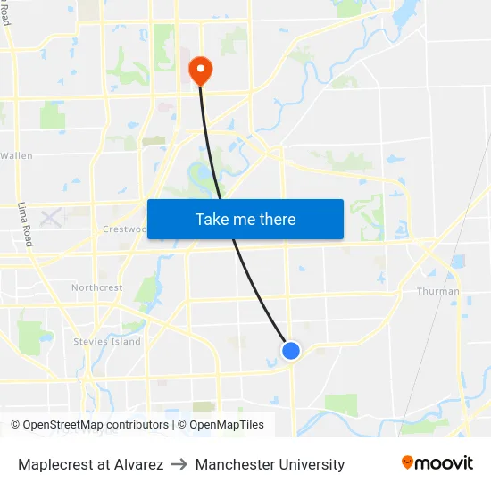 Maplecrest at Alvarez to Manchester University map