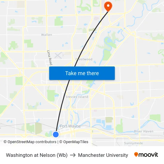 Washington at Nelson (Wb) to Manchester University map