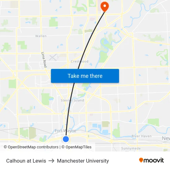 Calhoun at Lewis to Manchester University map