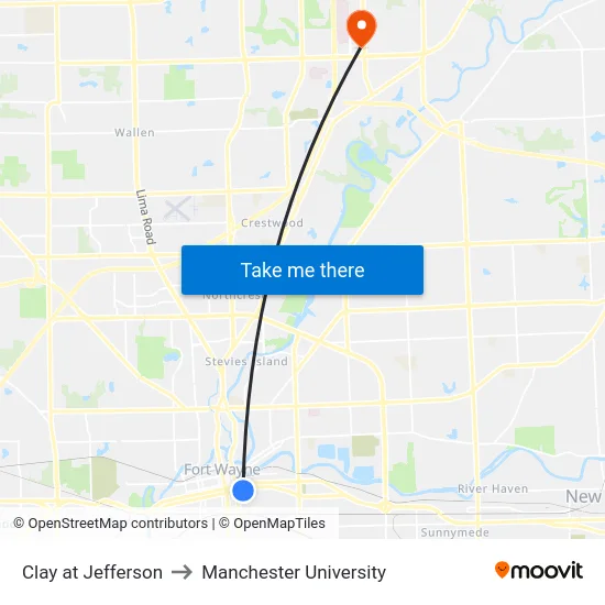 Clay at Jefferson to Manchester University map