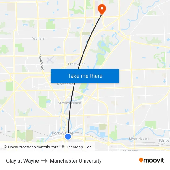 Clay at Wayne to Manchester University map