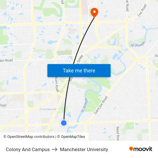 Colony And Campus to Manchester University map