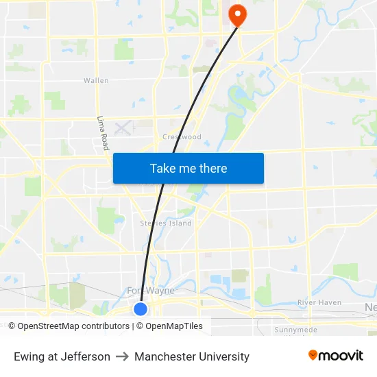 Ewing at Jefferson to Manchester University map