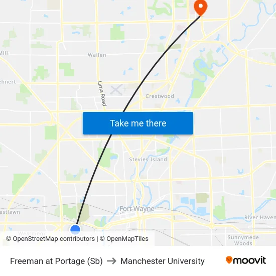 Freeman at Portage (Sb) to Manchester University map