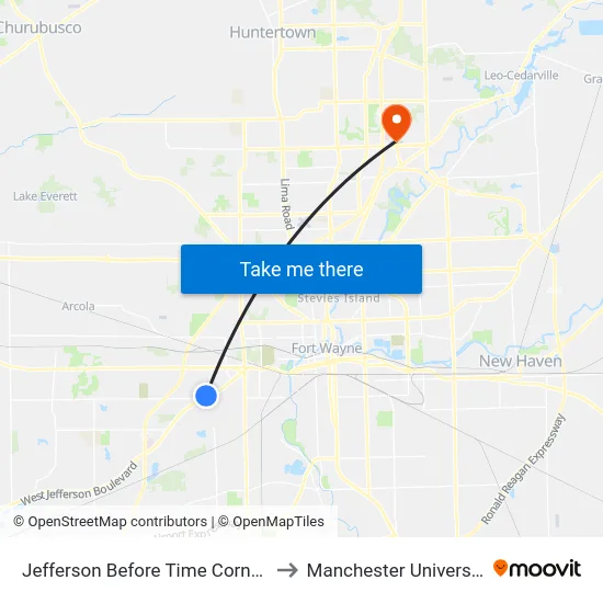 Jefferson Before Time Corners to Manchester University map