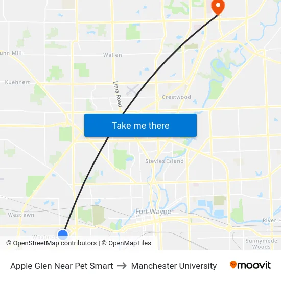 Apple Glen Near Pet Smart to Manchester University map