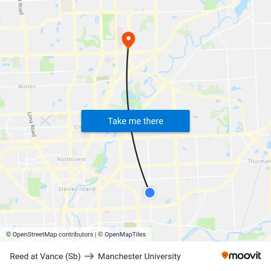 Reed at Vance (Sb) to Manchester University map