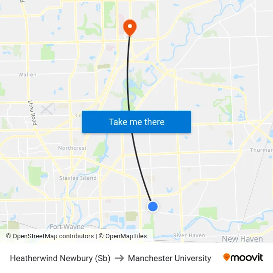 Heatherwind Newbury (Sb) to Manchester University map