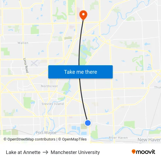 Lake at Annette to Manchester University map