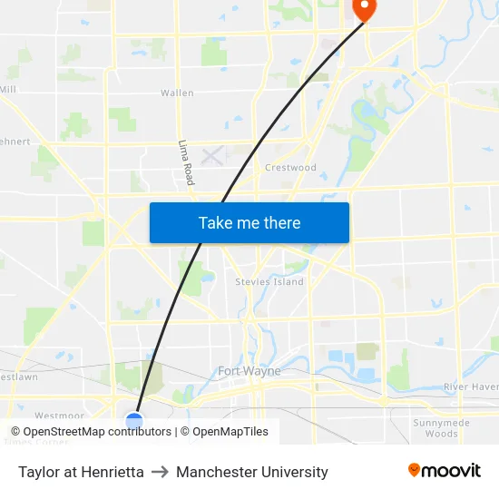 Taylor at Henrietta to Manchester University map