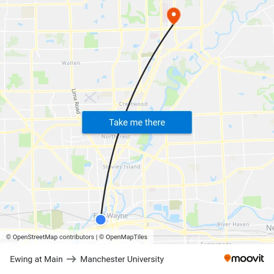 Ewing at Main to Manchester University map