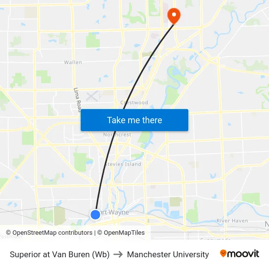 Superior at Van Buren (Wb) to Manchester University map