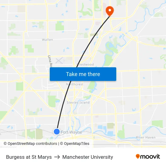 Burgess at St Marys to Manchester University map