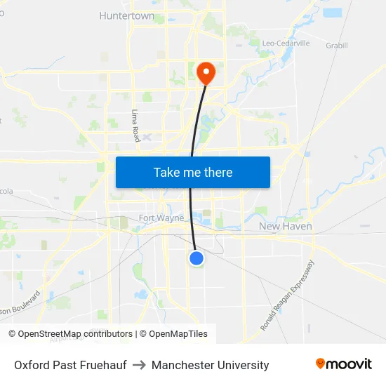 Oxford Past Fruehauf to Manchester University map
