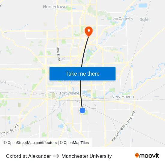 Oxford at Alexander to Manchester University map