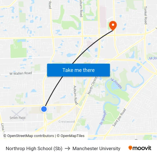 Northrop High School (Sb) to Manchester University map