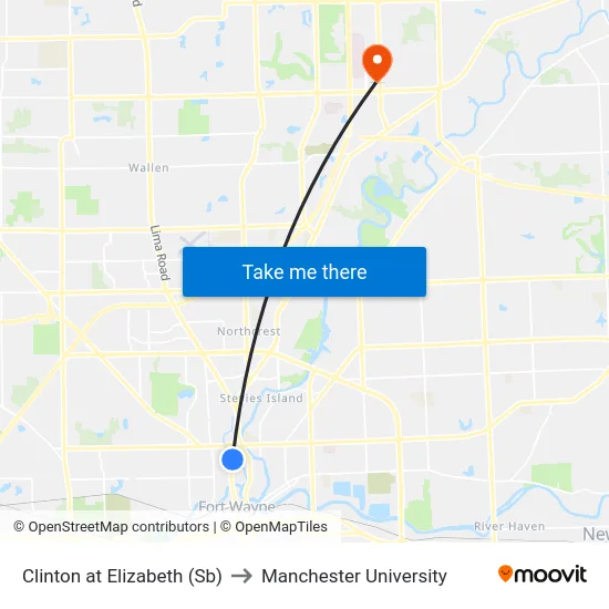 Clinton at Elizabeth (Sb) to Manchester University map