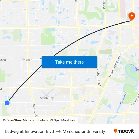Ludwig at Innovation Blvd to Manchester University map