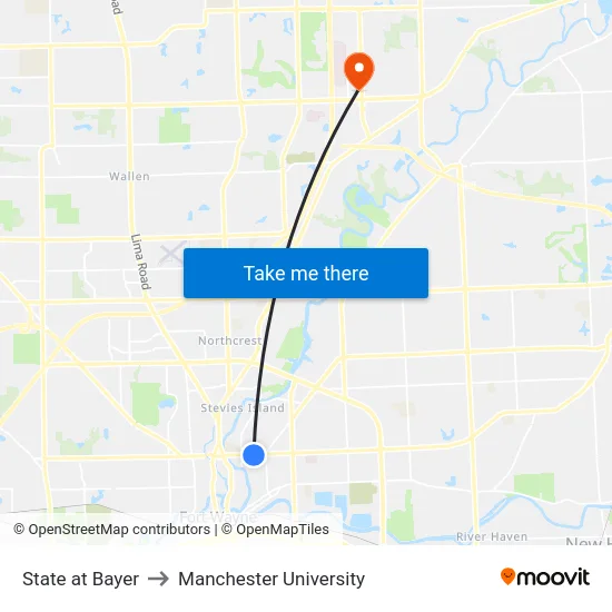 State at Bayer to Manchester University map