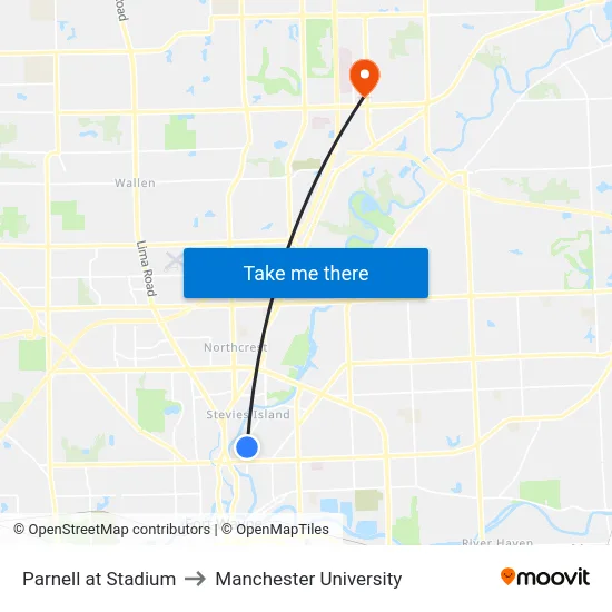 Parnell at Stadium to Manchester University map
