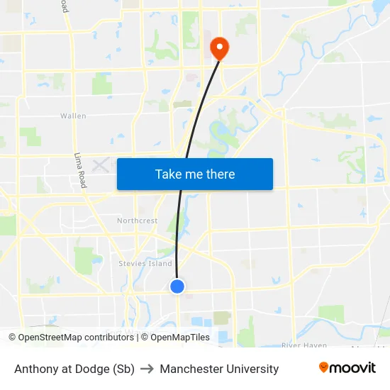Anthony at Dodge (Sb) to Manchester University map