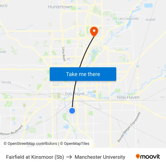 Fairfield at Kinsmoor (Sb) to Manchester University map