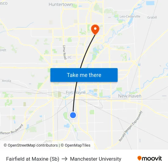Fairfield at Maxine (Sb) to Manchester University map