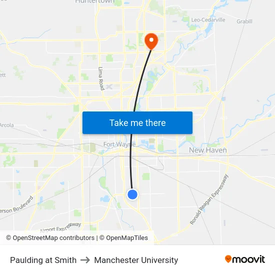 Paulding at Smith to Manchester University map