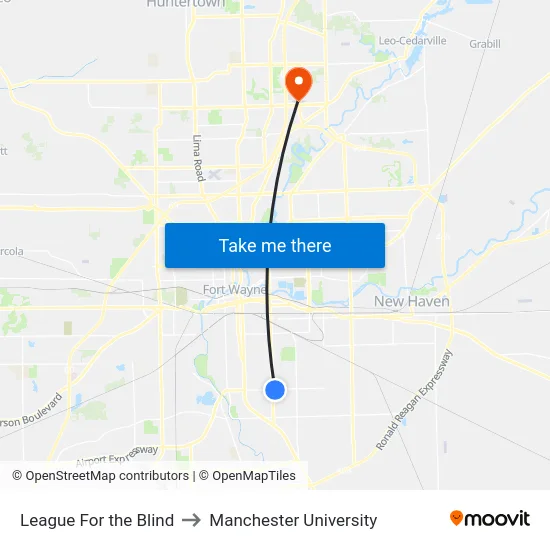 League For the Blind to Manchester University map