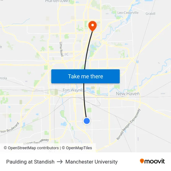 Paulding at Standish to Manchester University map