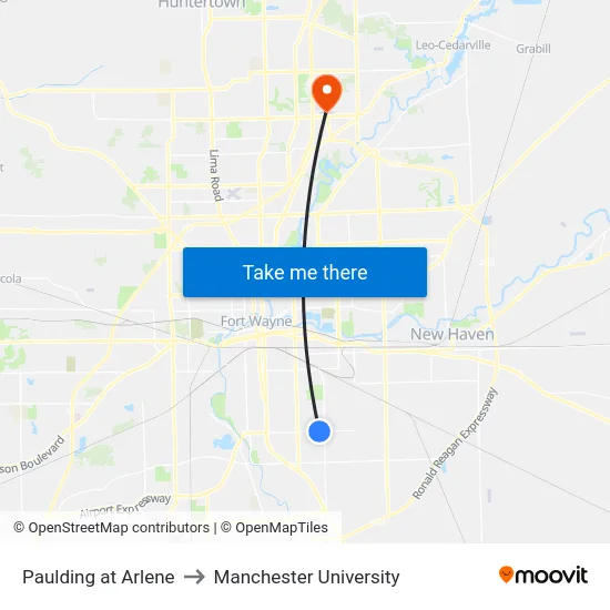 Paulding at Arlene to Manchester University map