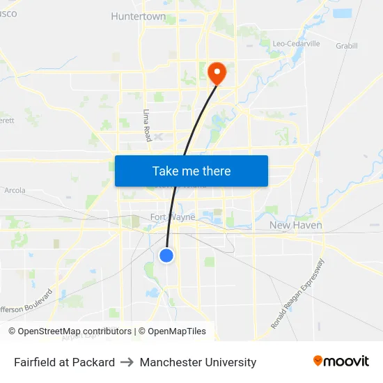 Fairfield at Packard to Manchester University map