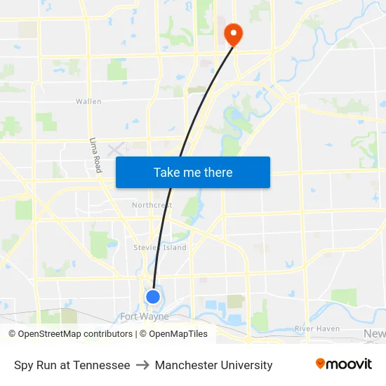 Spy Run at Tennessee to Manchester University map