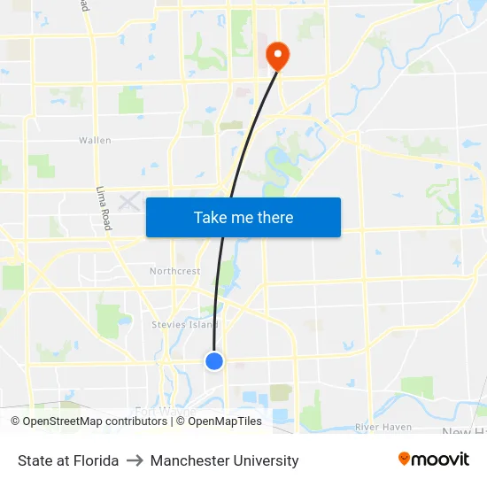 State at Florida to Manchester University map