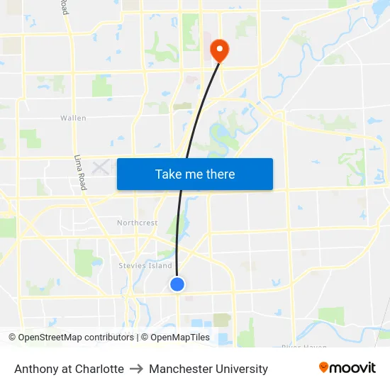 Anthony at Charlotte to Manchester University map