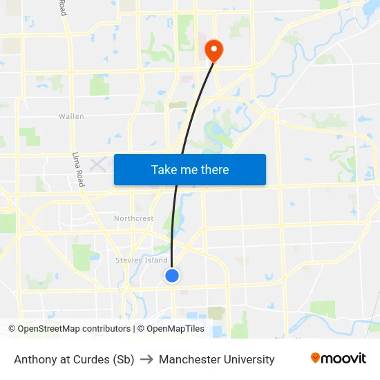 Anthony at Curdes (Sb) to Manchester University map