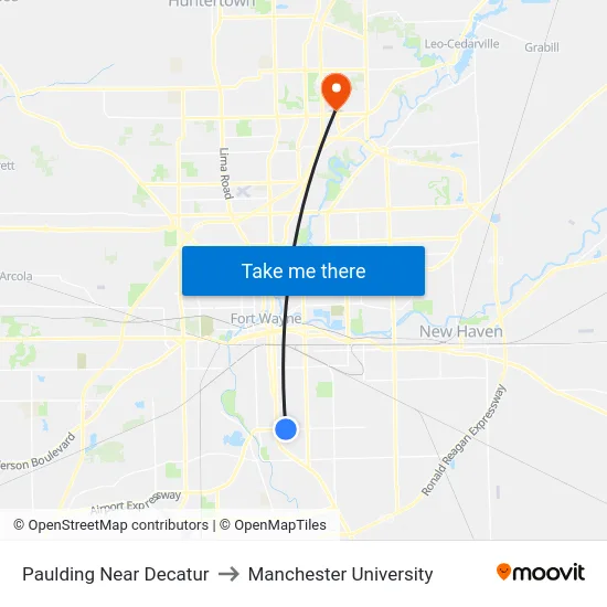 Paulding Near Decatur to Manchester University map