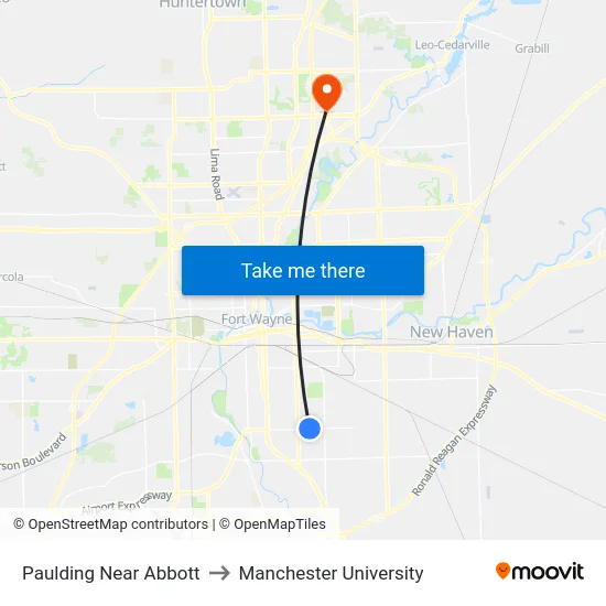 Paulding Near Abbott to Manchester University map