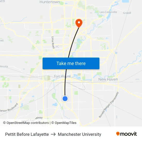 Pettit Before Lafayette to Manchester University map
