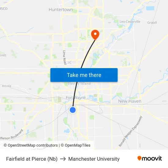 Fairfield at Pierce (Nb) to Manchester University map