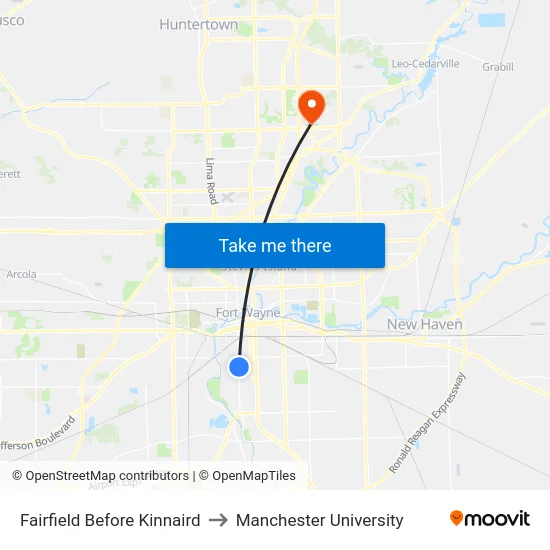 Fairfield Before Kinnaird to Manchester University map