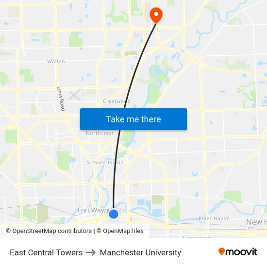 East Central Towers to Manchester University map