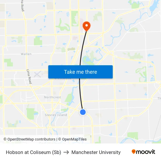Hobson at Coliseum (Sb) to Manchester University map