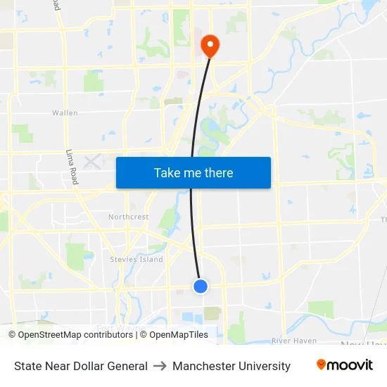 State Near Dollar General to Manchester University map