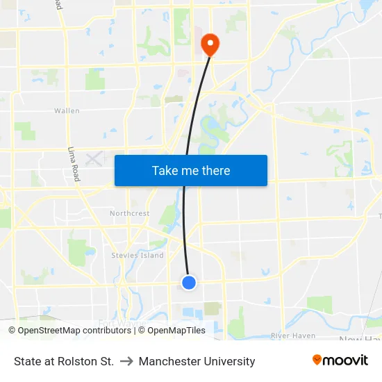 State at Rolston St. to Manchester University map