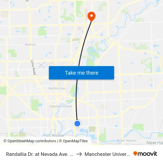 Randallia Dr. at Nevada Ave. (Sb) to Manchester University map