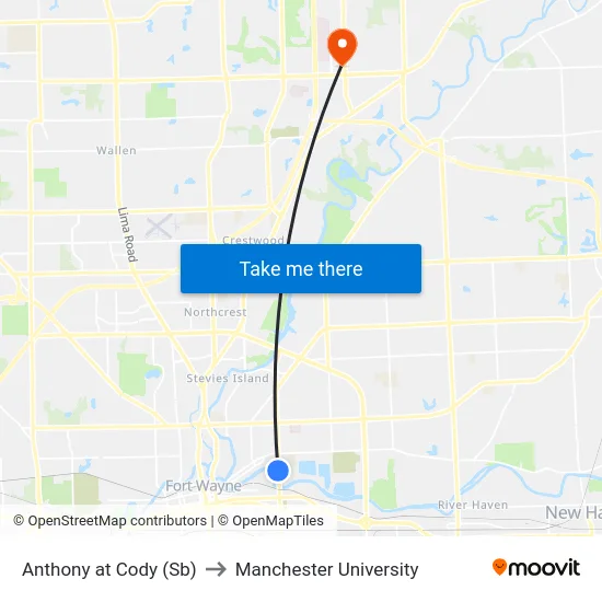 Anthony at Cody (Sb) to Manchester University map