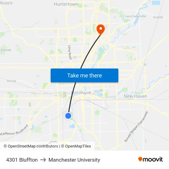 4301 Bluffton to Manchester University map